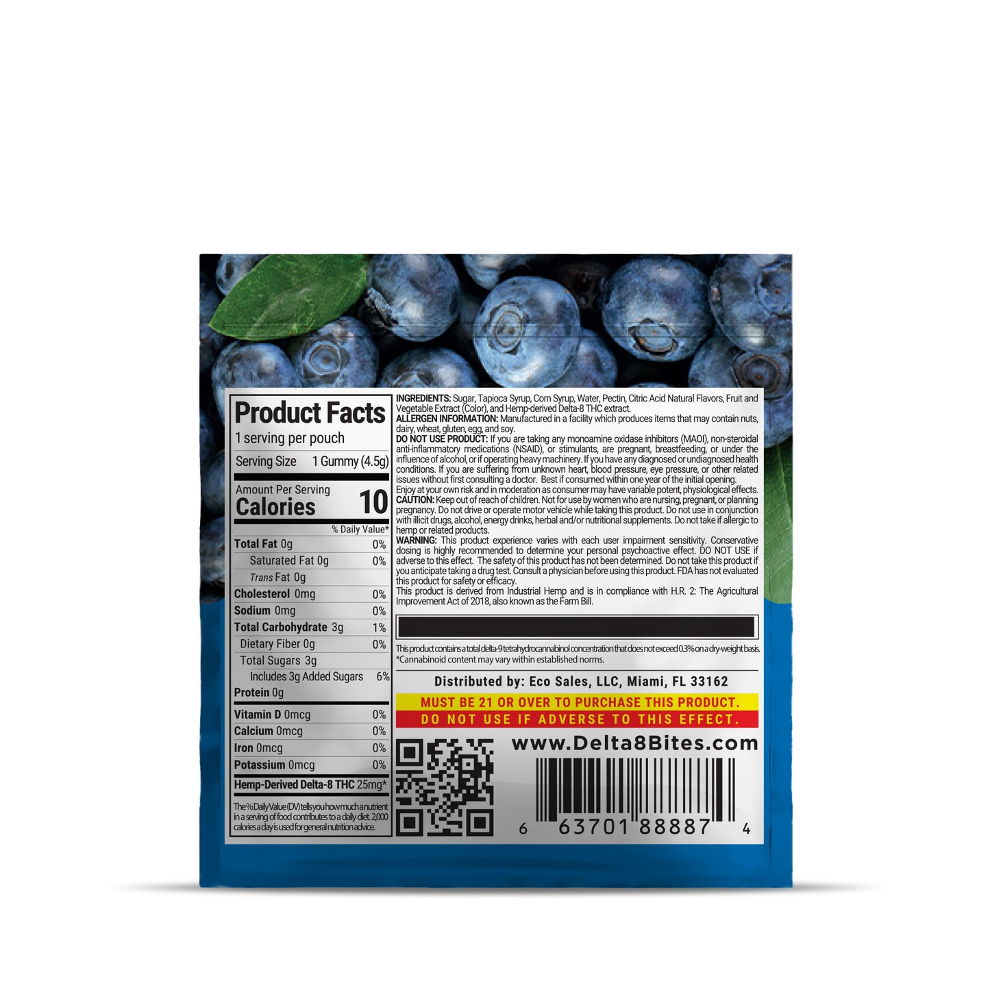 25mg Delta 8 Gummies - Blueberry - Bites