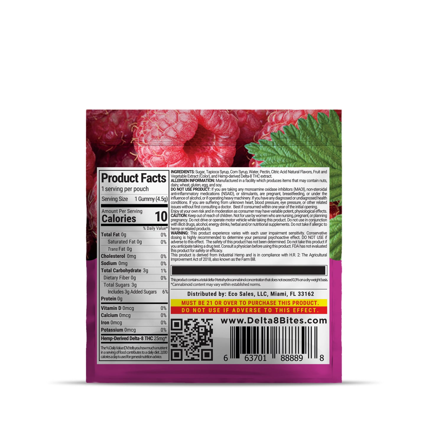 25mg Delta 8 Gummies - Raspberry - Bites
