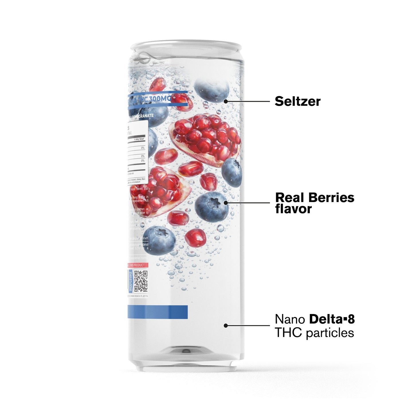 300mg Blueberry & Pomegranate THC Seltzer - D8 Nano - Fresh