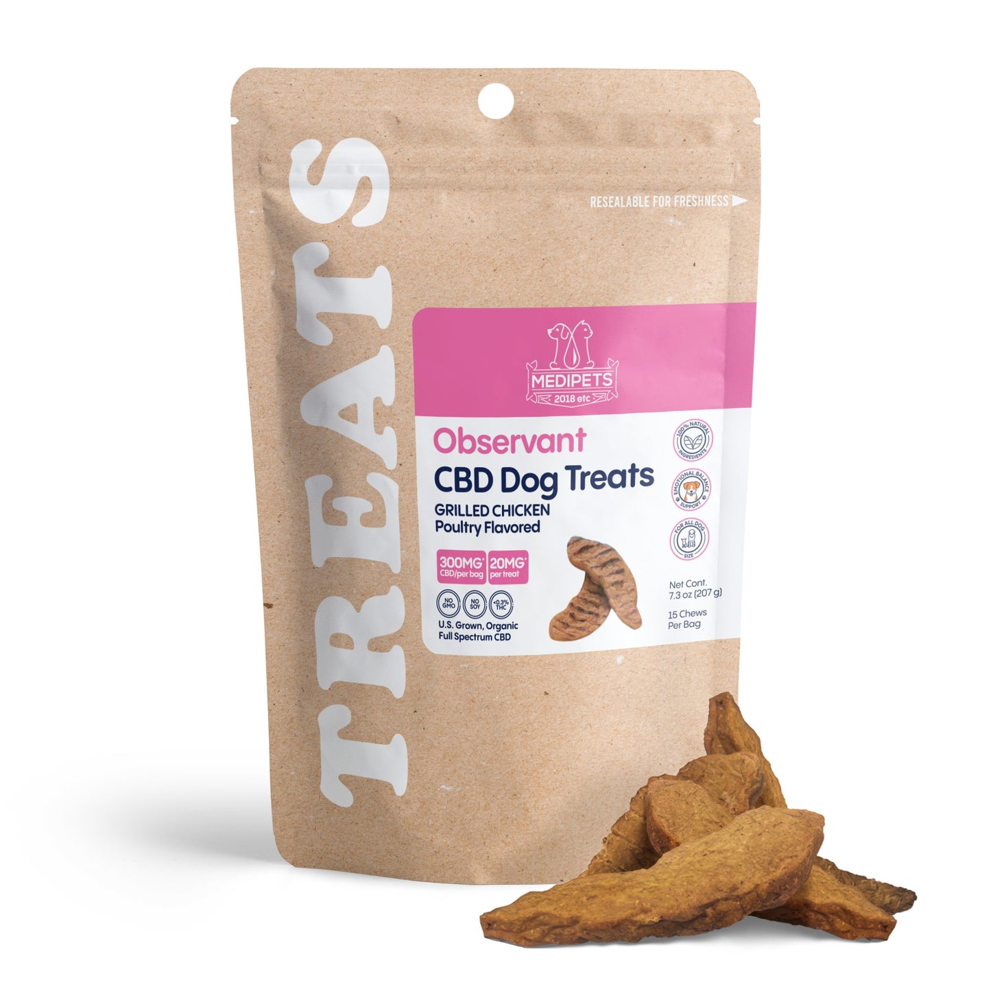 300mg CBD Pet Treats For Dogs - Grilled Chicken - MediPets