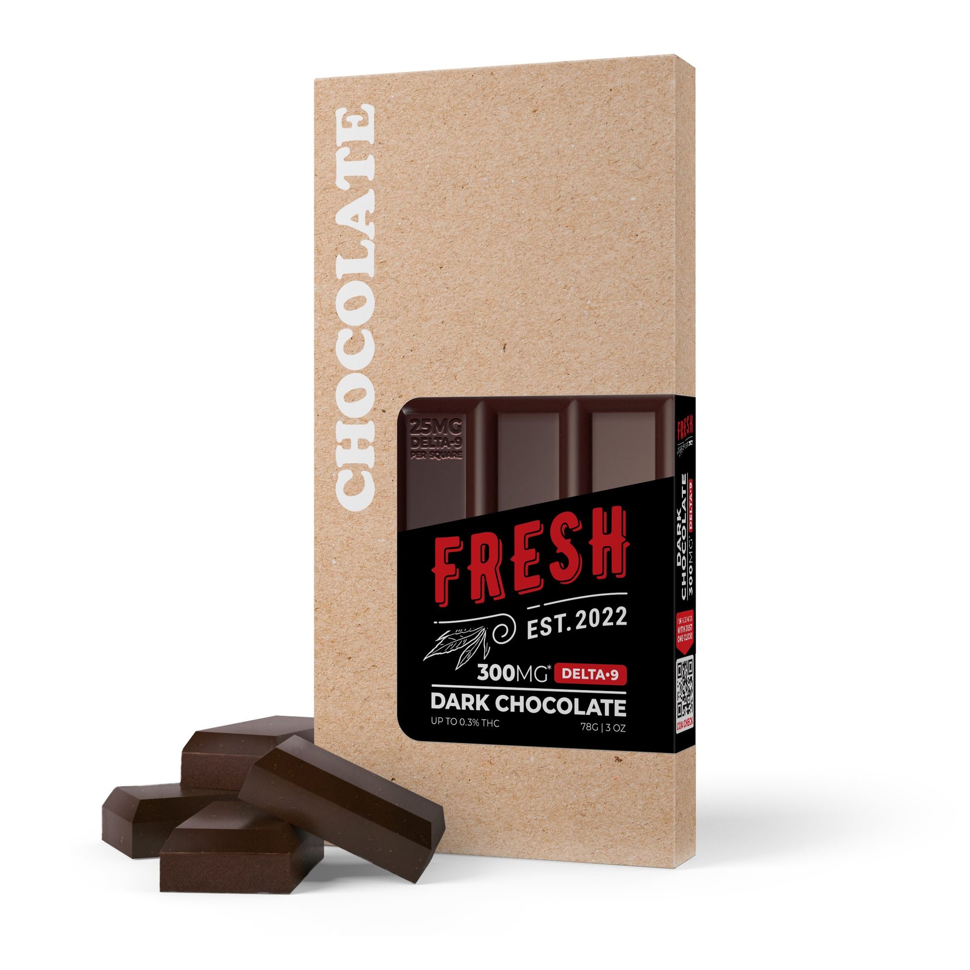 300mg Dark Chocolate Bar – Delta 9 – Fresh