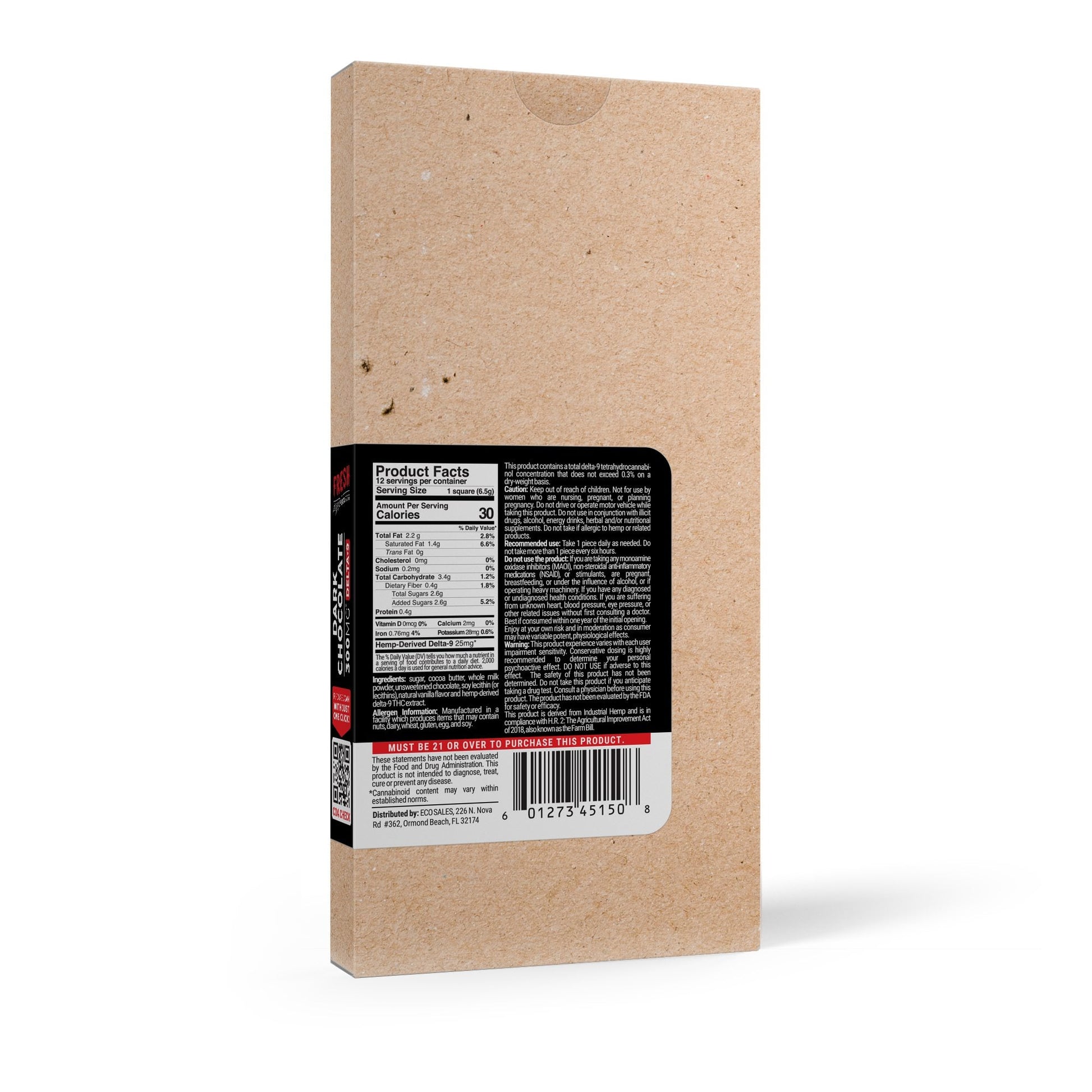 300mg Dark Chocolate Bar – Delta 9 – Fresh