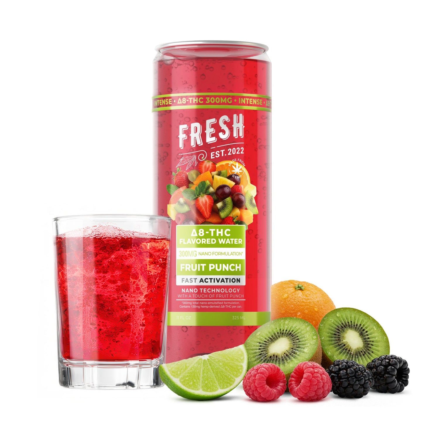300mg Fruit Punch THC Water - D8 Nano - Fresh