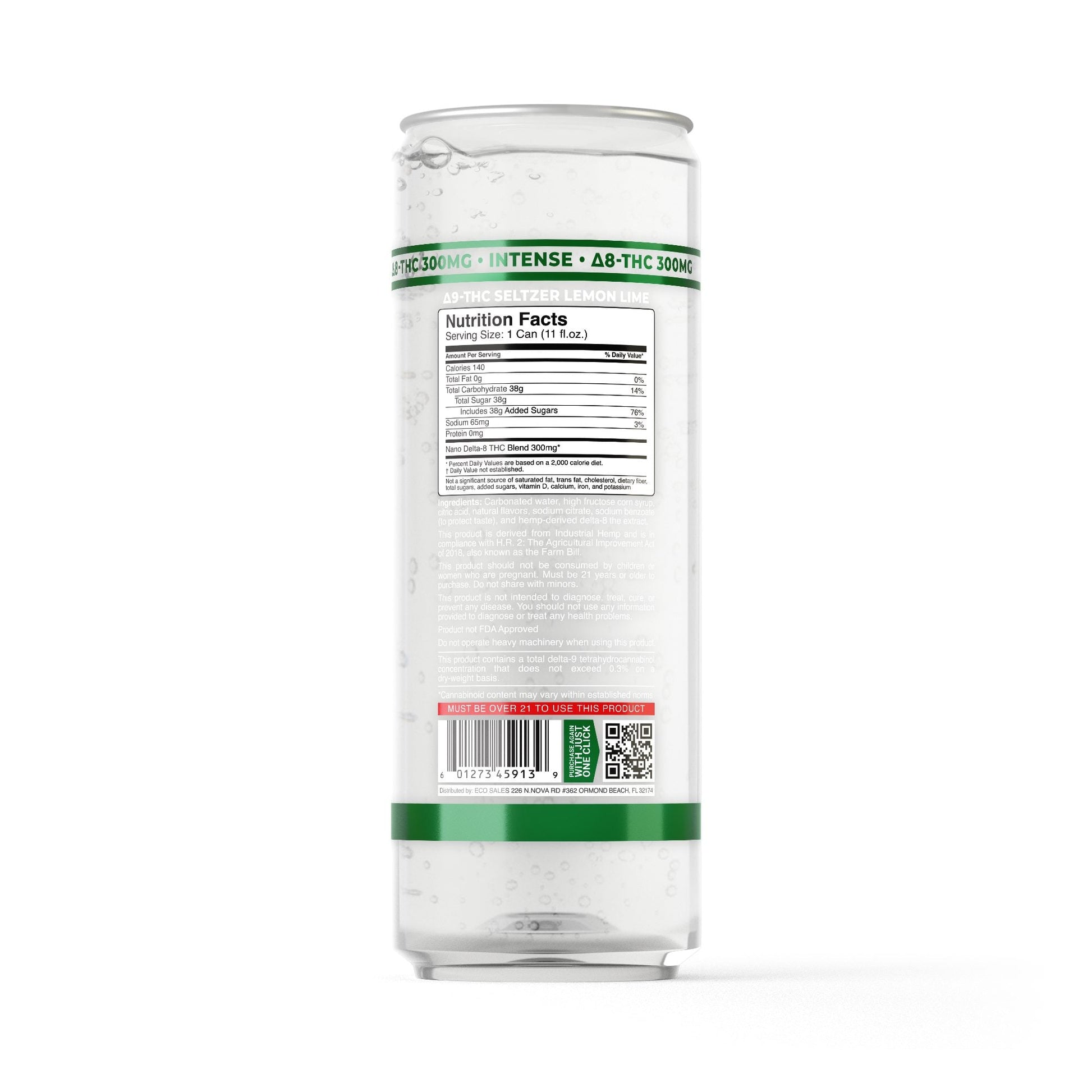 300mg Lemon Lime THC Seltzer - D8 Nano - Fresh