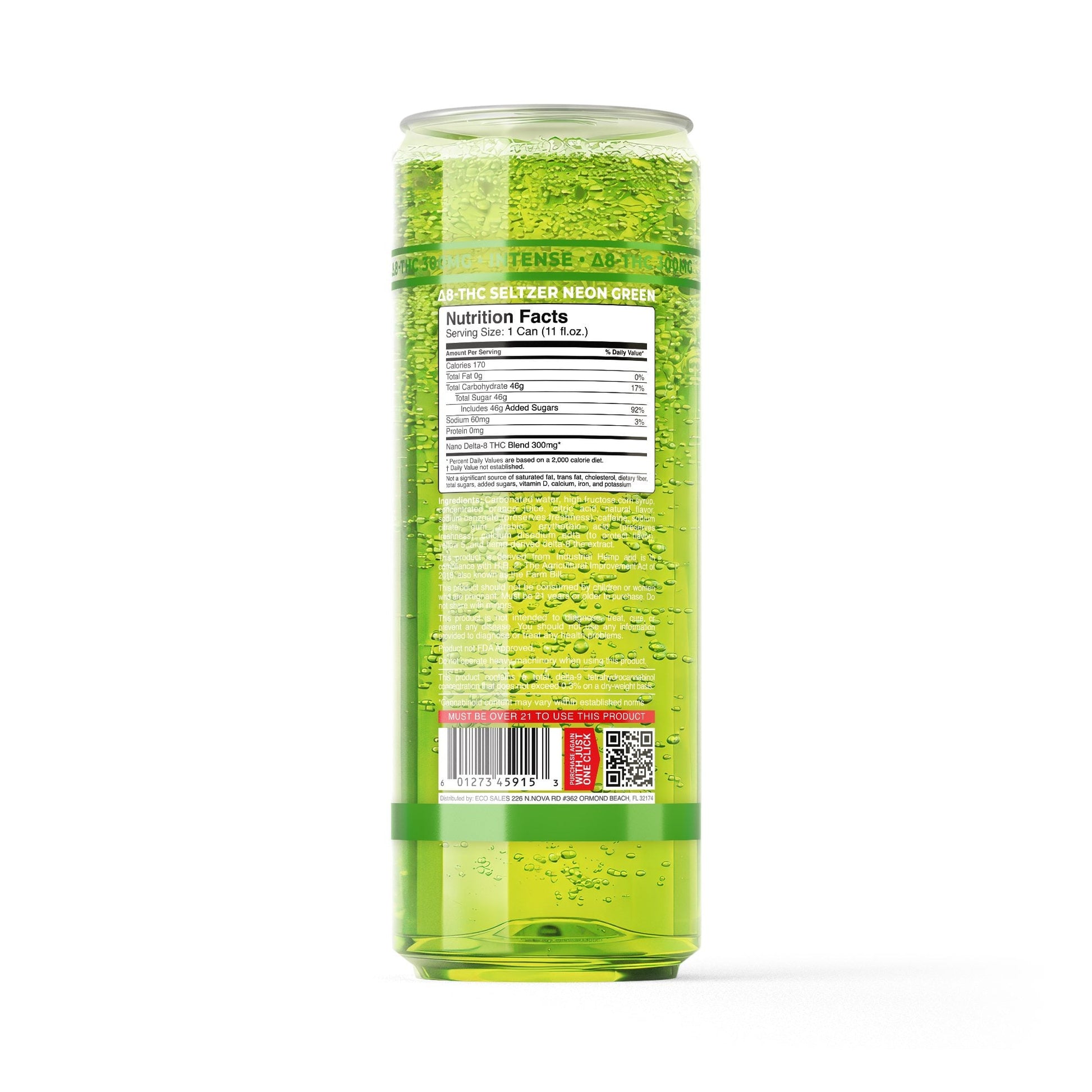 300mg Neon Green THC Seltzer - D8 Nano - Fresh