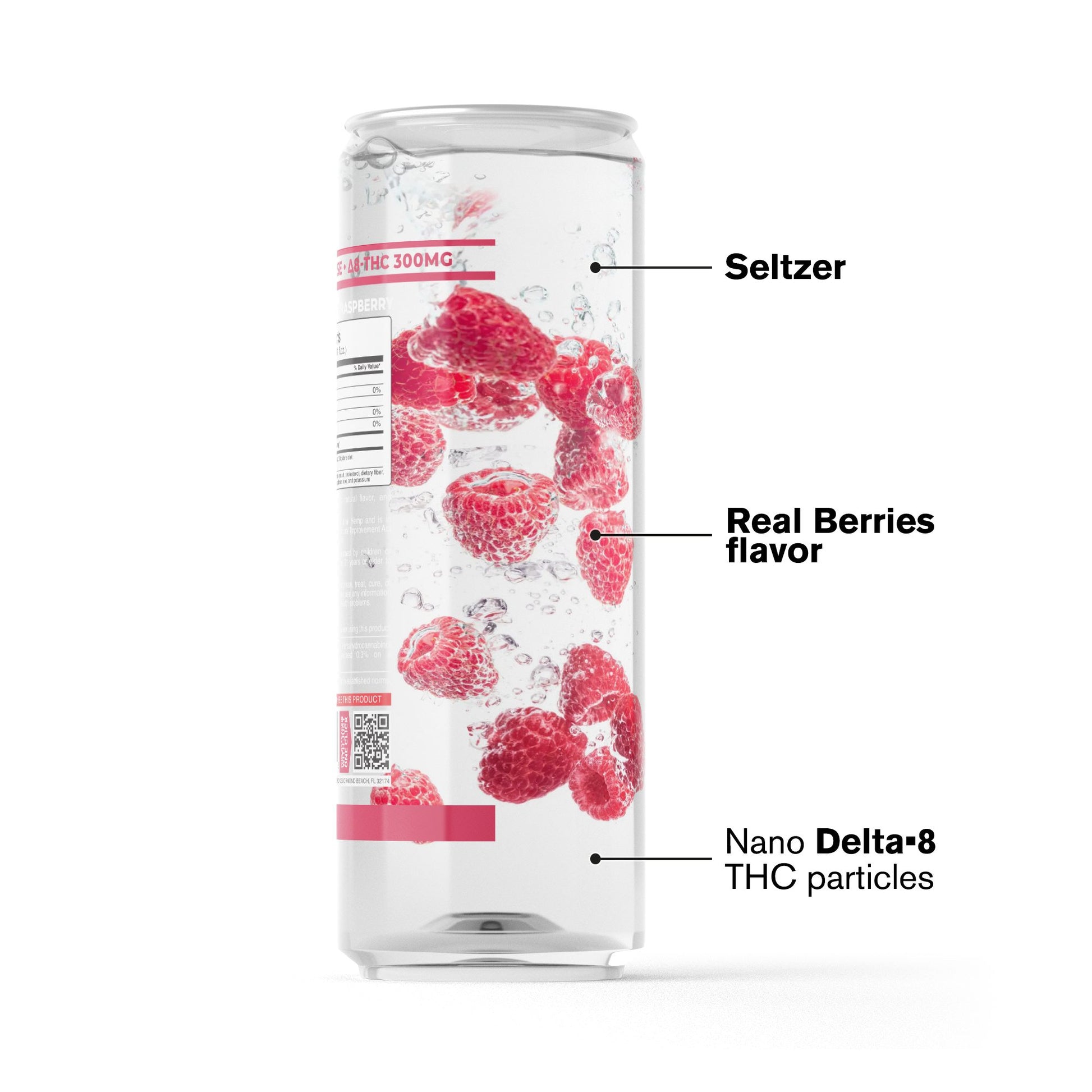 300mg Raspberry THC Seltzer - D8 Nano - Fresh