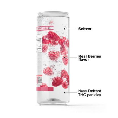 300mg Raspberry THC Seltzer - D8 Nano - Fresh