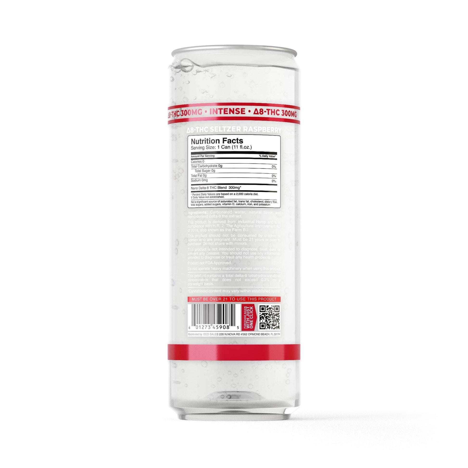 300mg Raspberry THC Seltzer - D8 Nano - Fresh