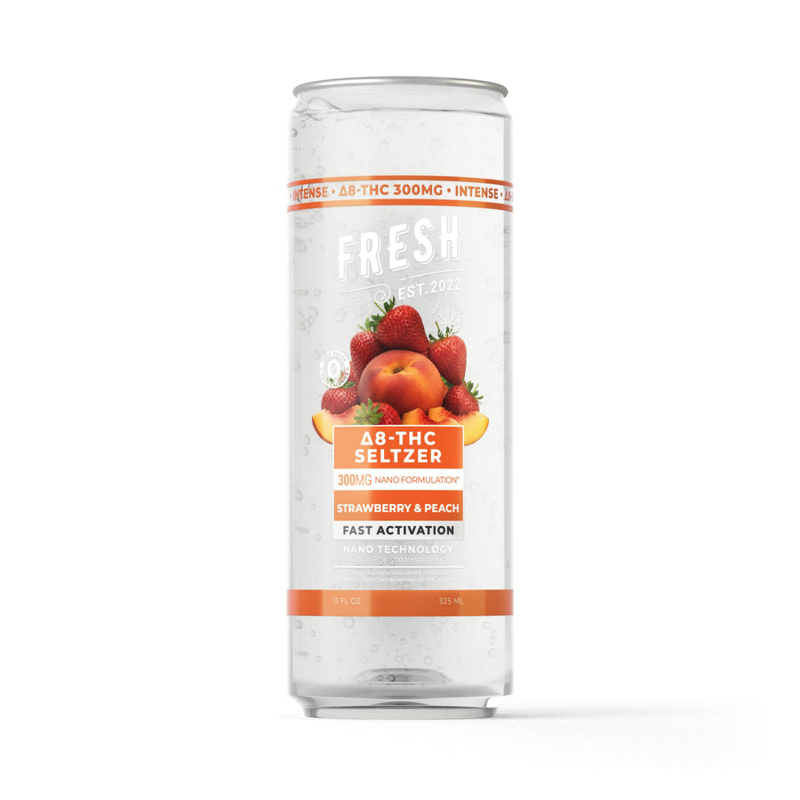 300mg Strawberry & Peach THC Seltzer - D8 Nano - Fresh