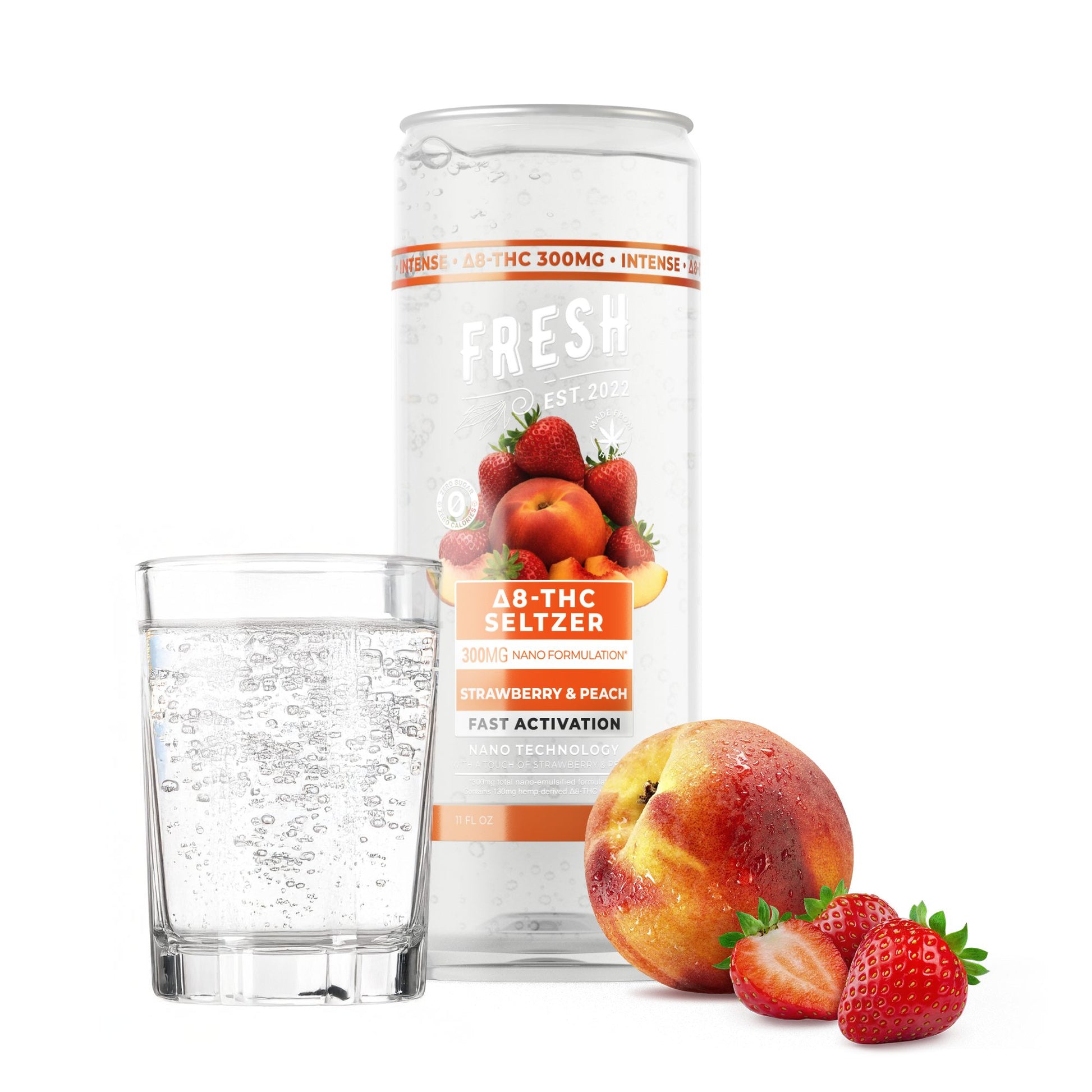 300mg Strawberry & Peach THC Seltzer - D8 Nano - Fresh