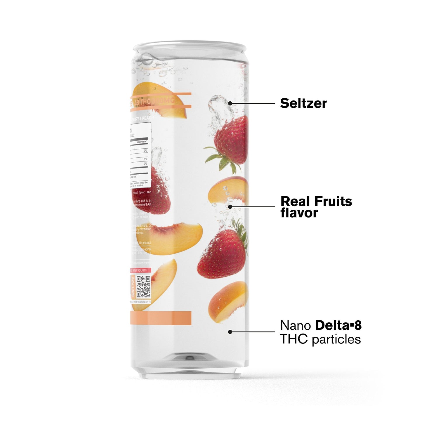 300mg Strawberry & Peach THC Seltzer - D8 Nano - Fresh