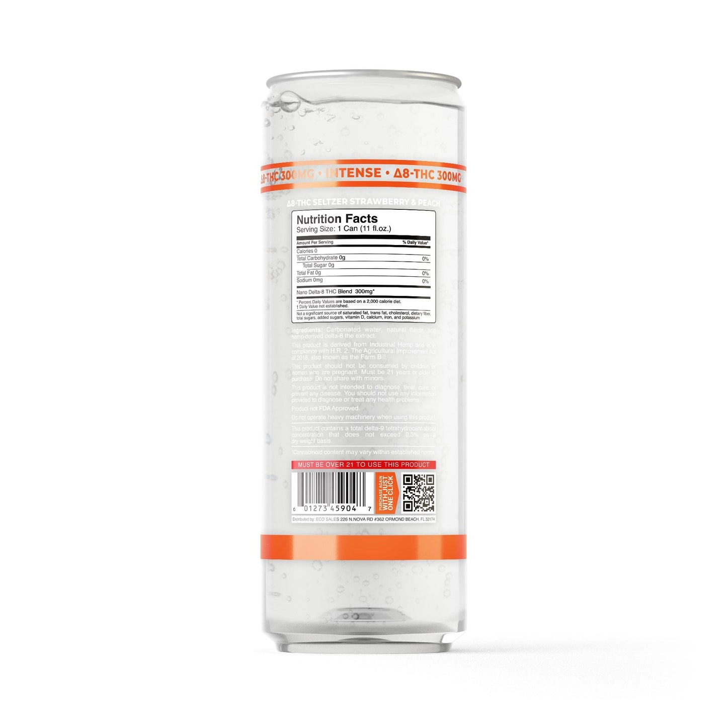 300mg Strawberry & Peach THC Seltzer - D8 Nano - Fresh