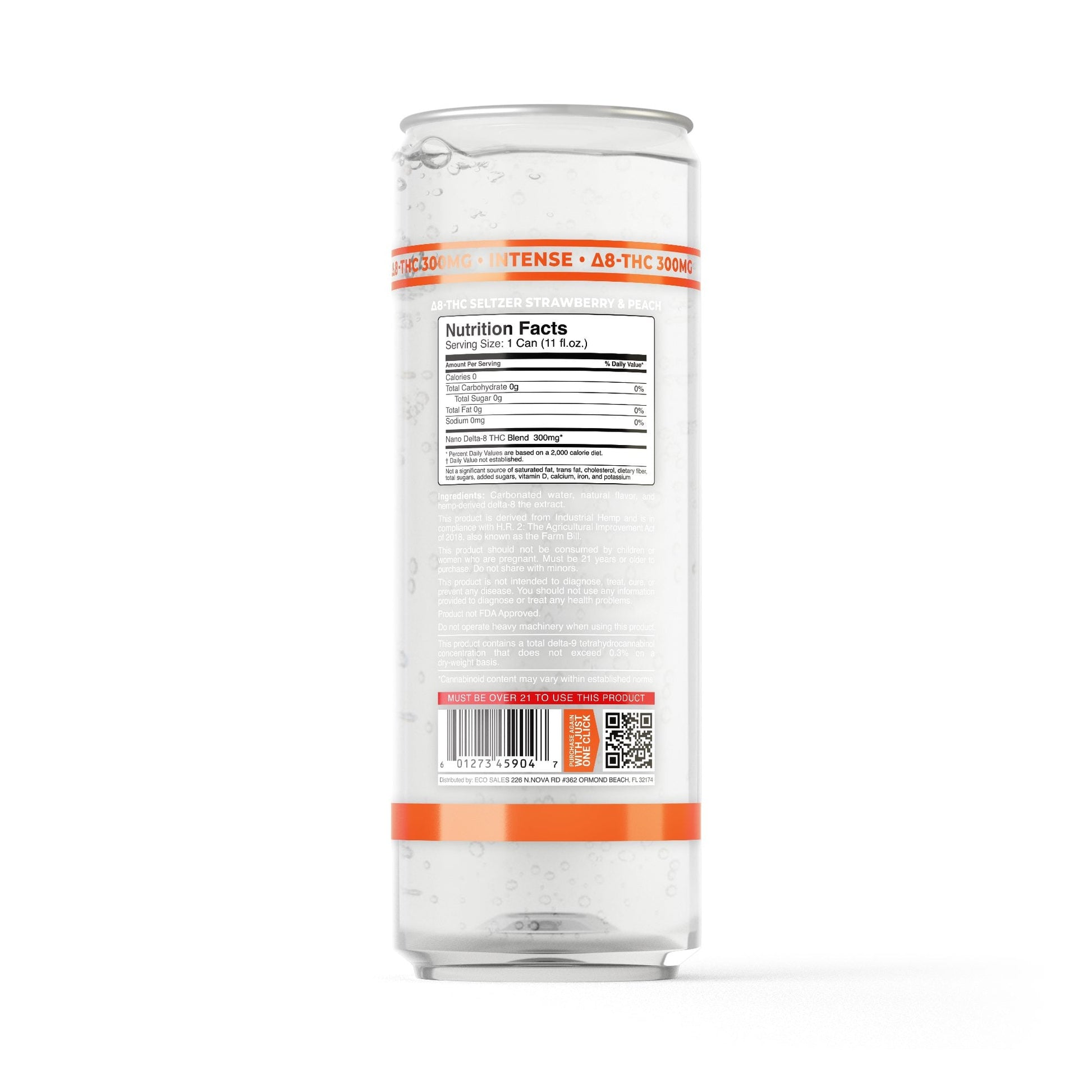 300mg Strawberry & Peach THC Seltzer - D8 Nano - Fresh