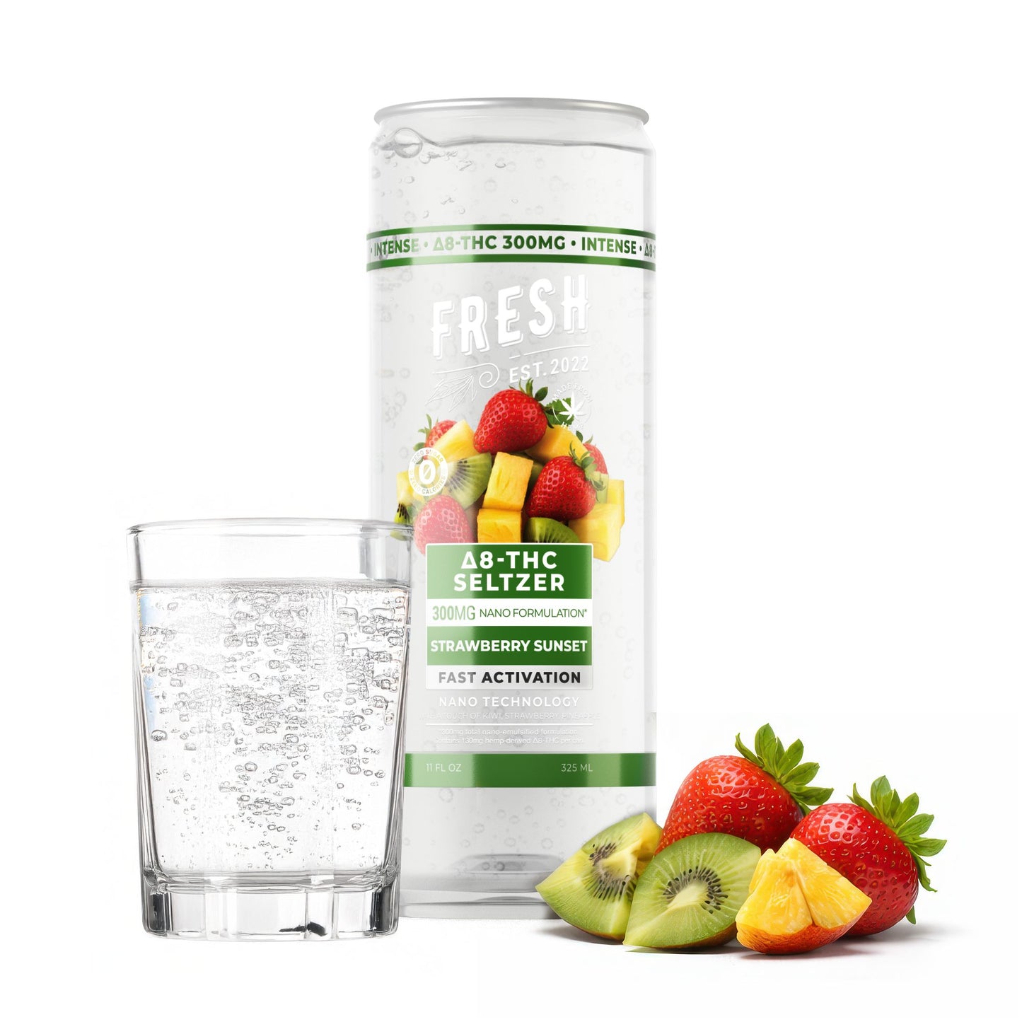 300mg Strawberry Sunset THC Seltzer - D8 Nano - Fresh