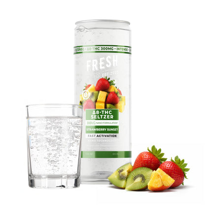 300mg Strawberry Sunset THC Seltzer - D8 Nano - Fresh