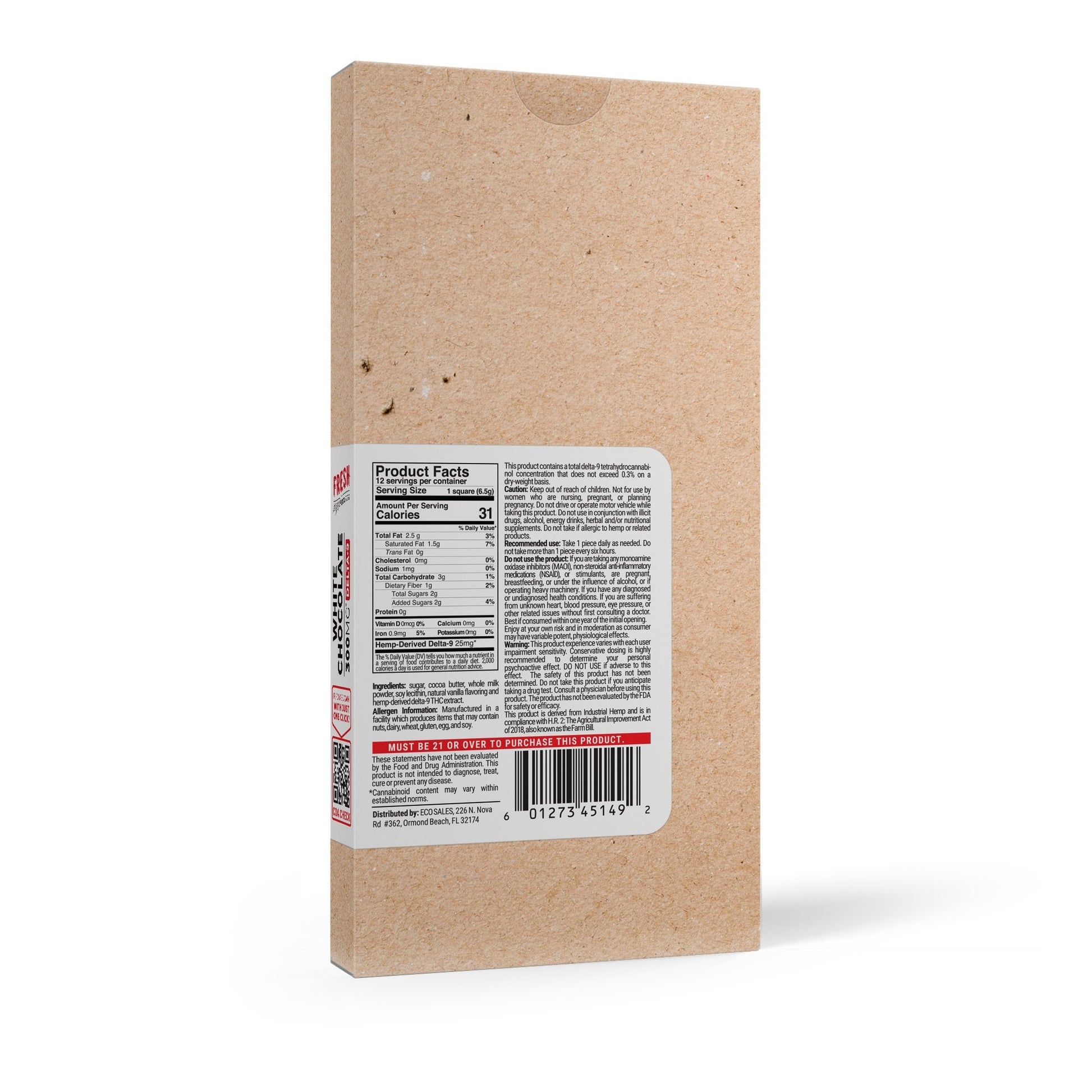 300mg White Chocolate Bar – Delta 9 – Fresh