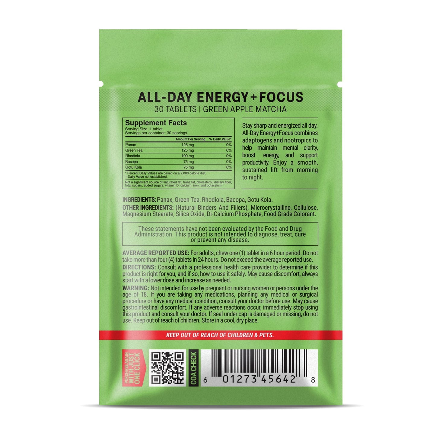 500mg All-Day Energy + Focus Tablets - Green Apple Matcha - Mood Tablets