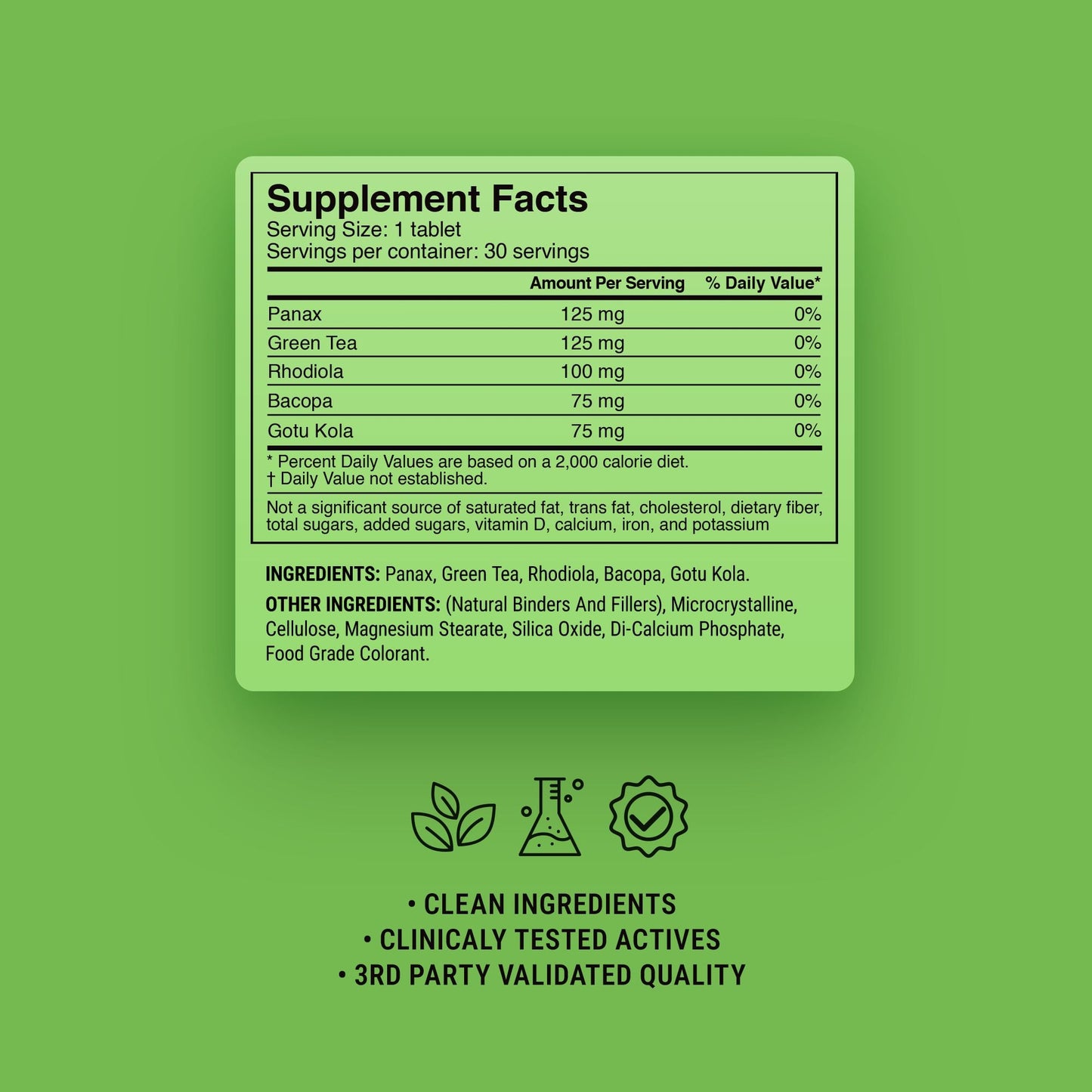 500mg All-Day Energy + Focus Tablets - Green Apple Matcha - Mood Tablets