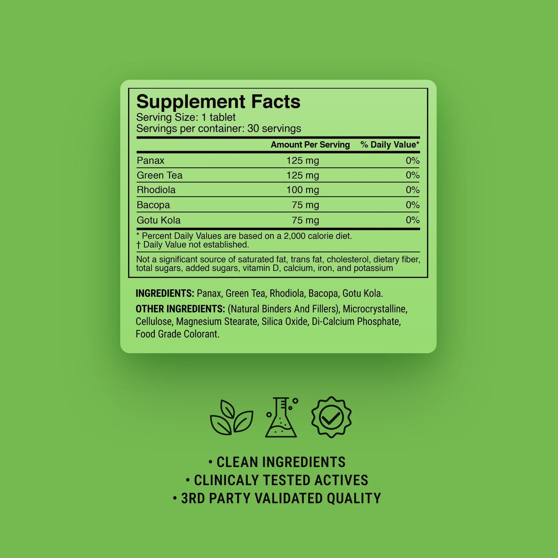 500mg All-Day Energy + Focus Tablets - Green Apple Matcha - Mood Tablets