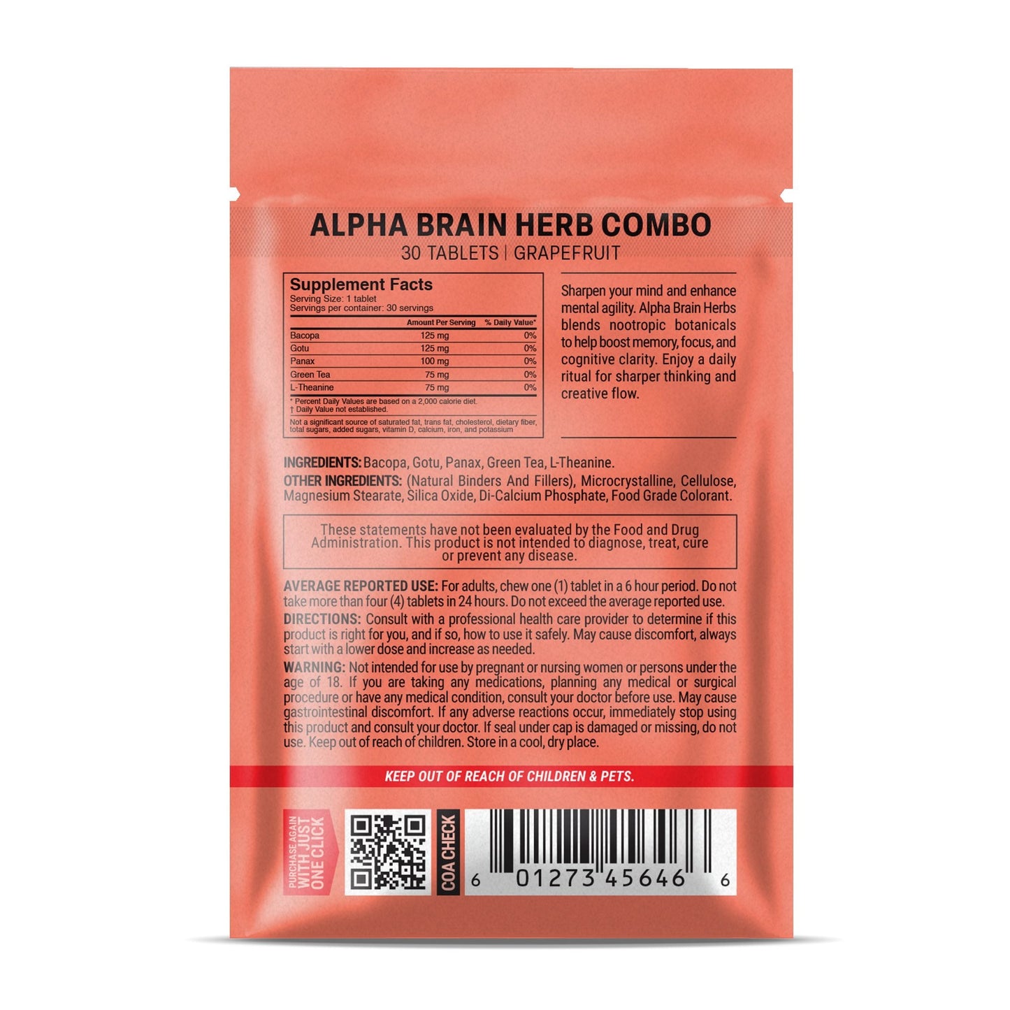 500mg Alpha Brain Herb Combo Tablets - Grapefruit - Mood Tablets