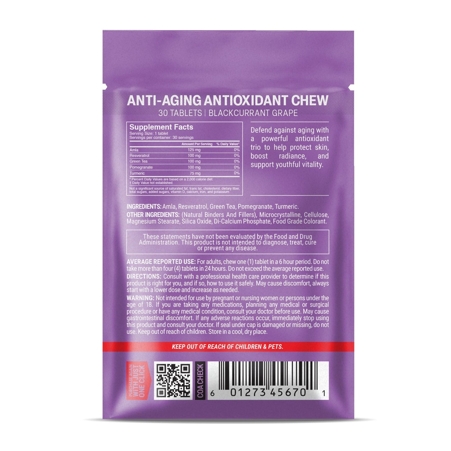 500mg Anti-Aging Antioxidant Tablets - Blackcurrant Grape - Mood Tablets