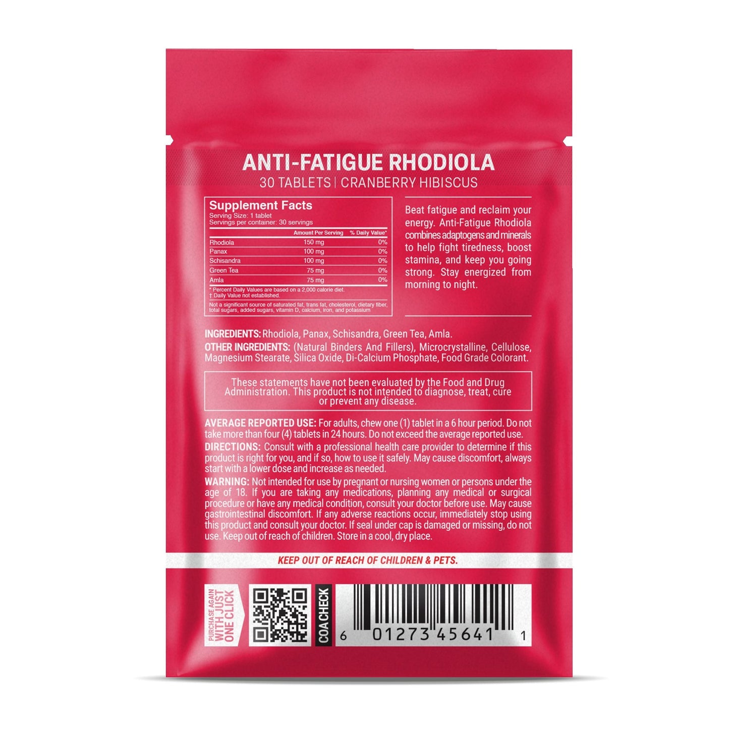 500mg Anti-Fatigue Rhodiola Tablets - Cranberry Hibiscus - Mood Tablets