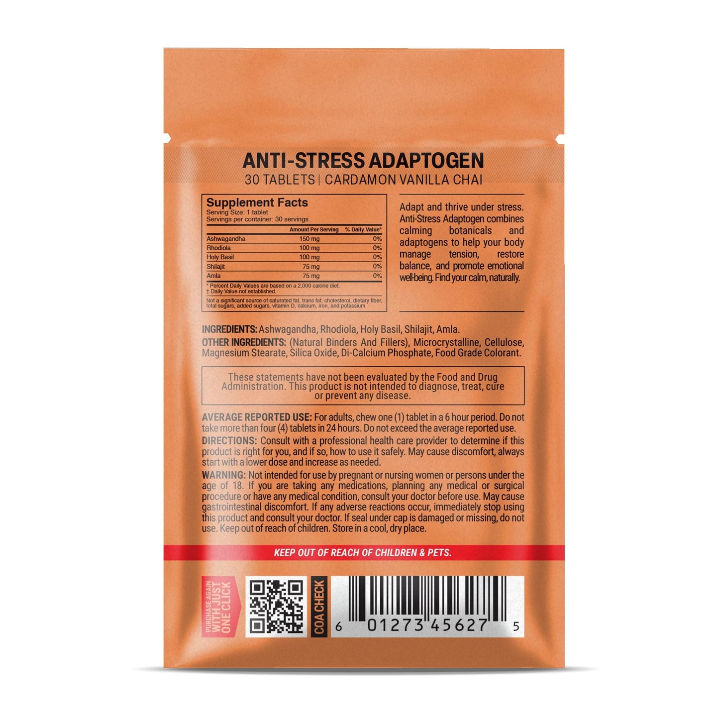 500mg Anti-Stress Tablets - Cardamon Vanilla Chai - Mood Tablets