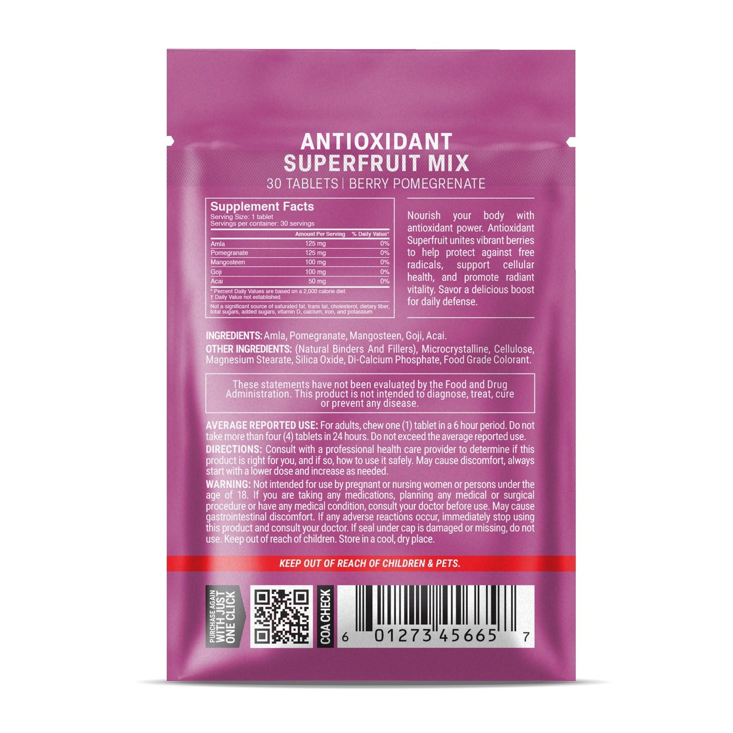 500mg Antioxidant Superfruit Mix Tablets - Berry Pomegranate - Mood Tablets