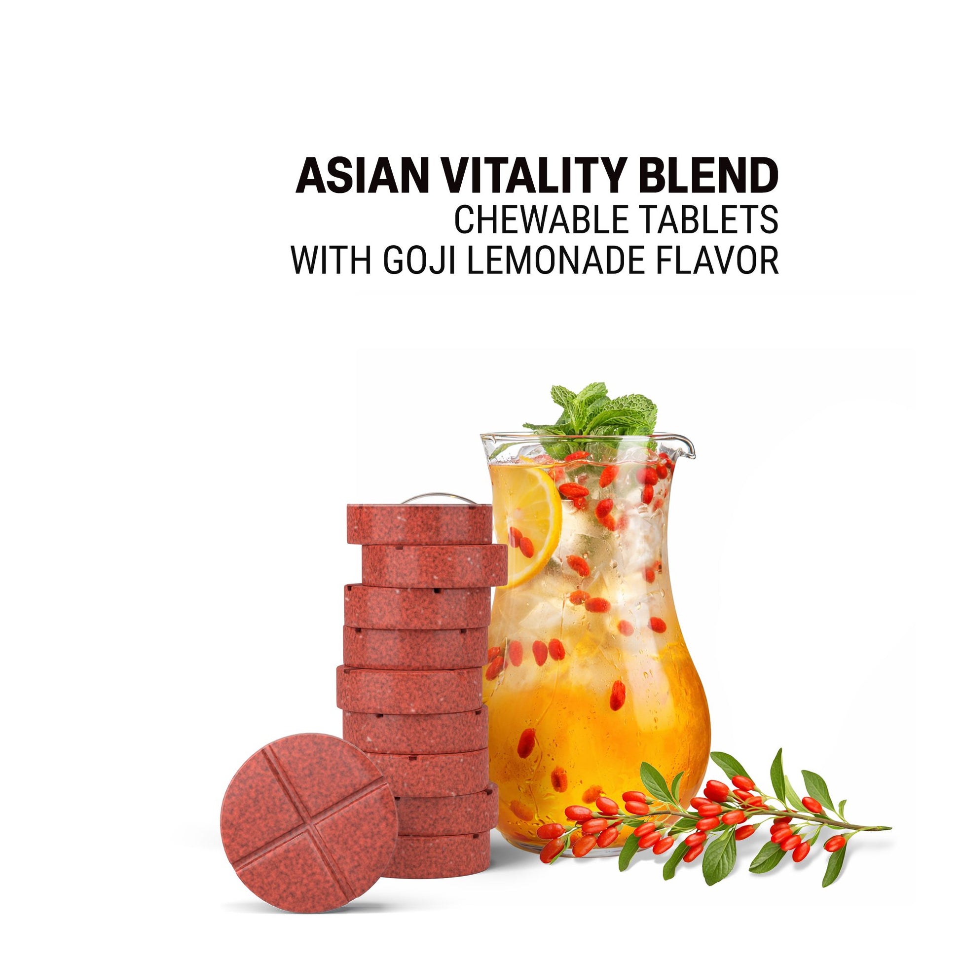 500mg Asian Vitality Blend Tablets - Goji Lemonade - Mood Tablets