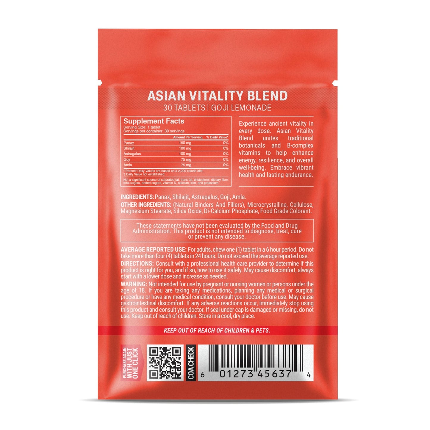 500mg Asian Vitality Blend Tablets - Goji Lemonade - Mood Tablets