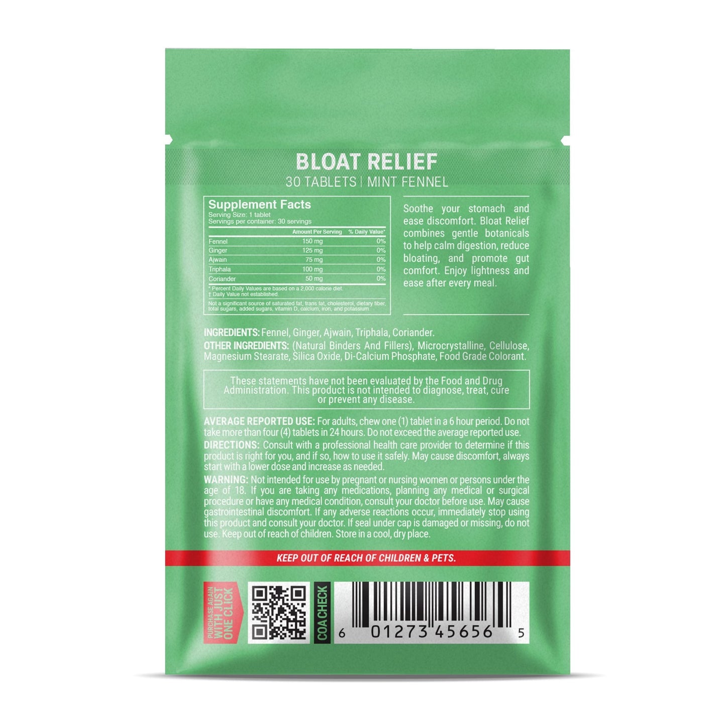 500mg Bloat Relief Tablets - Mint Fennel - Mood Tablets