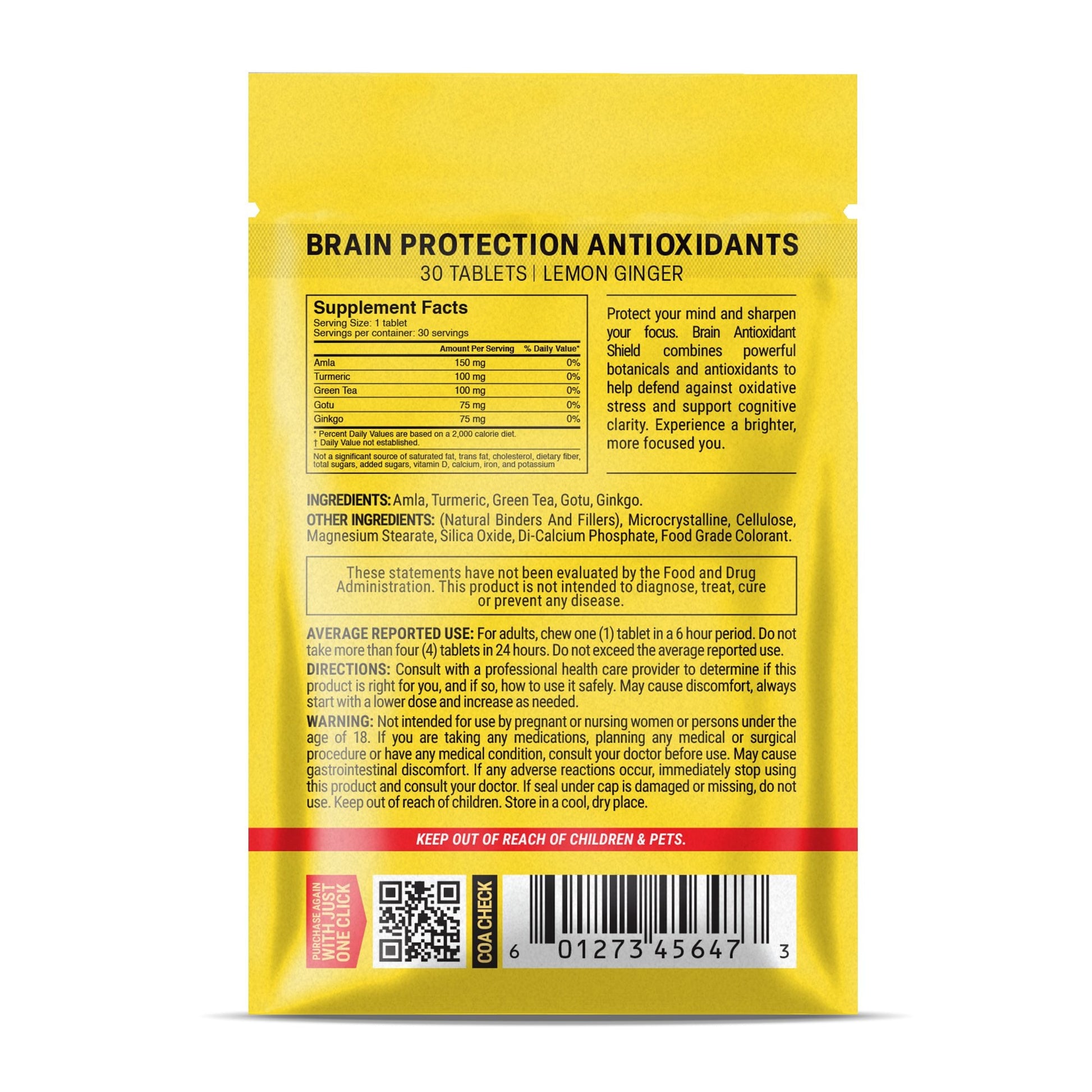 500mg Brain Protection Antioxidants Tablets - Lemon Ginger - Mood Tablets