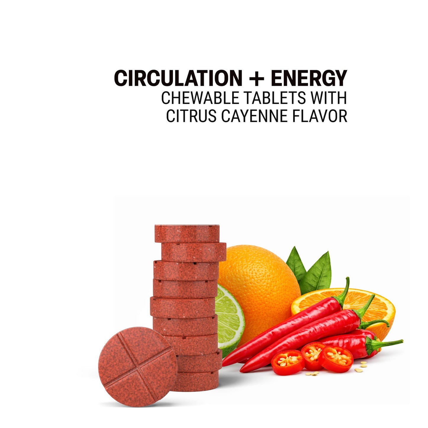 500mg Circulation + Energy Tablets - Citrus Cayenne - Mood Tablets