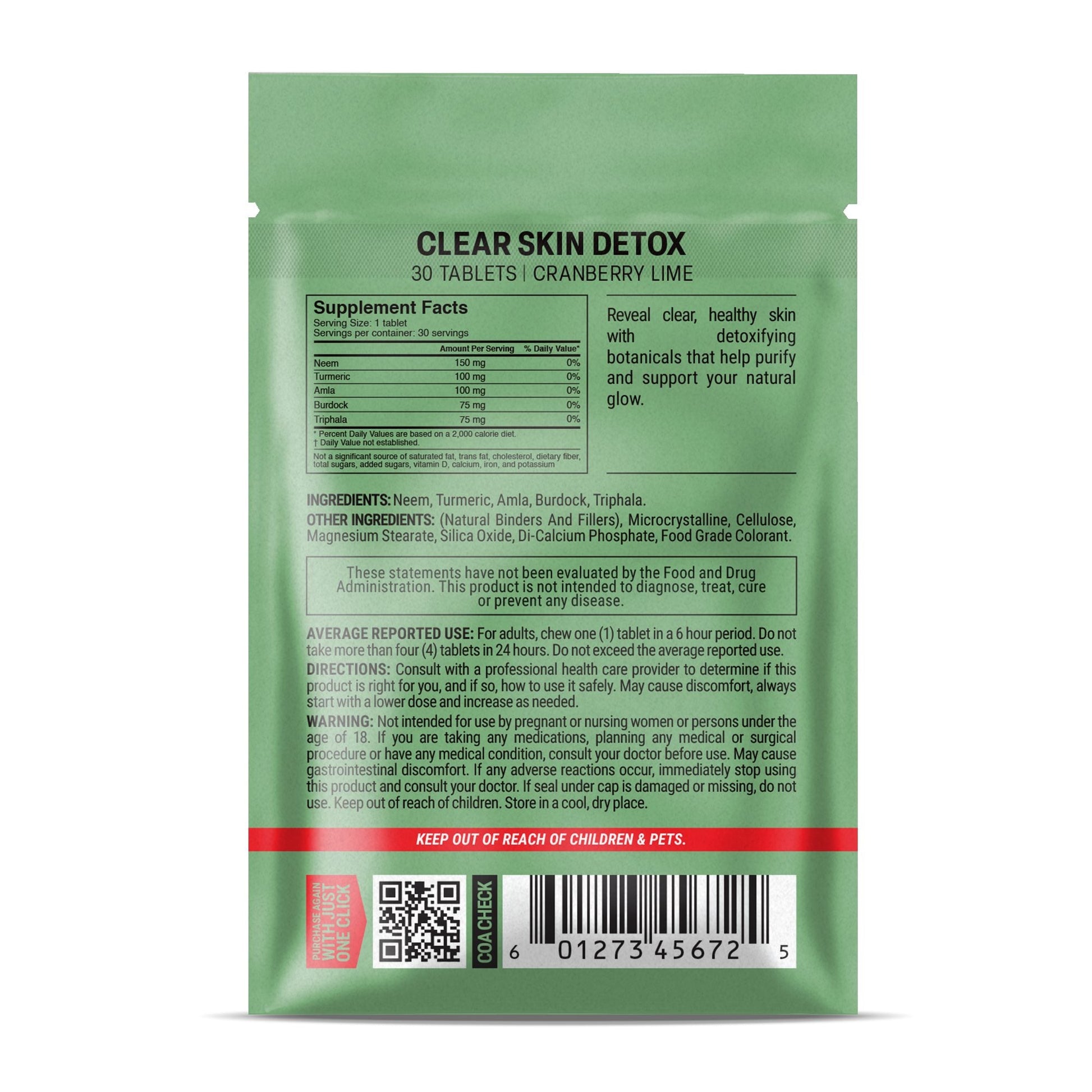 500mg Clear Skin Detox Tablets - Cranberry Lime - Mood Tablets