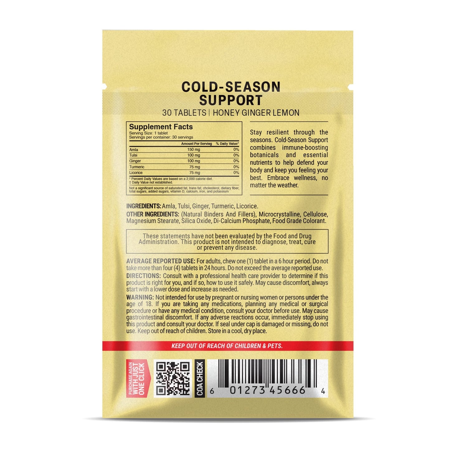 500mg Cold Season Support Tablets - Honey Ginger Lemon - Mood Tablets