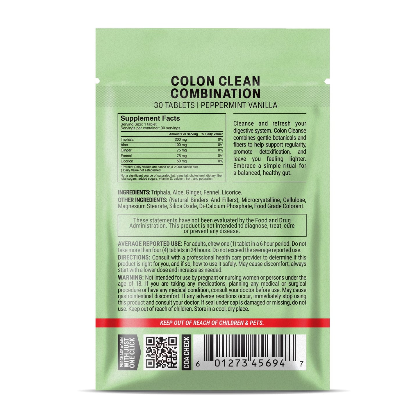 500mg Colon Clean Combination Tablets - Peppermint Vanilla - Mood Tablets