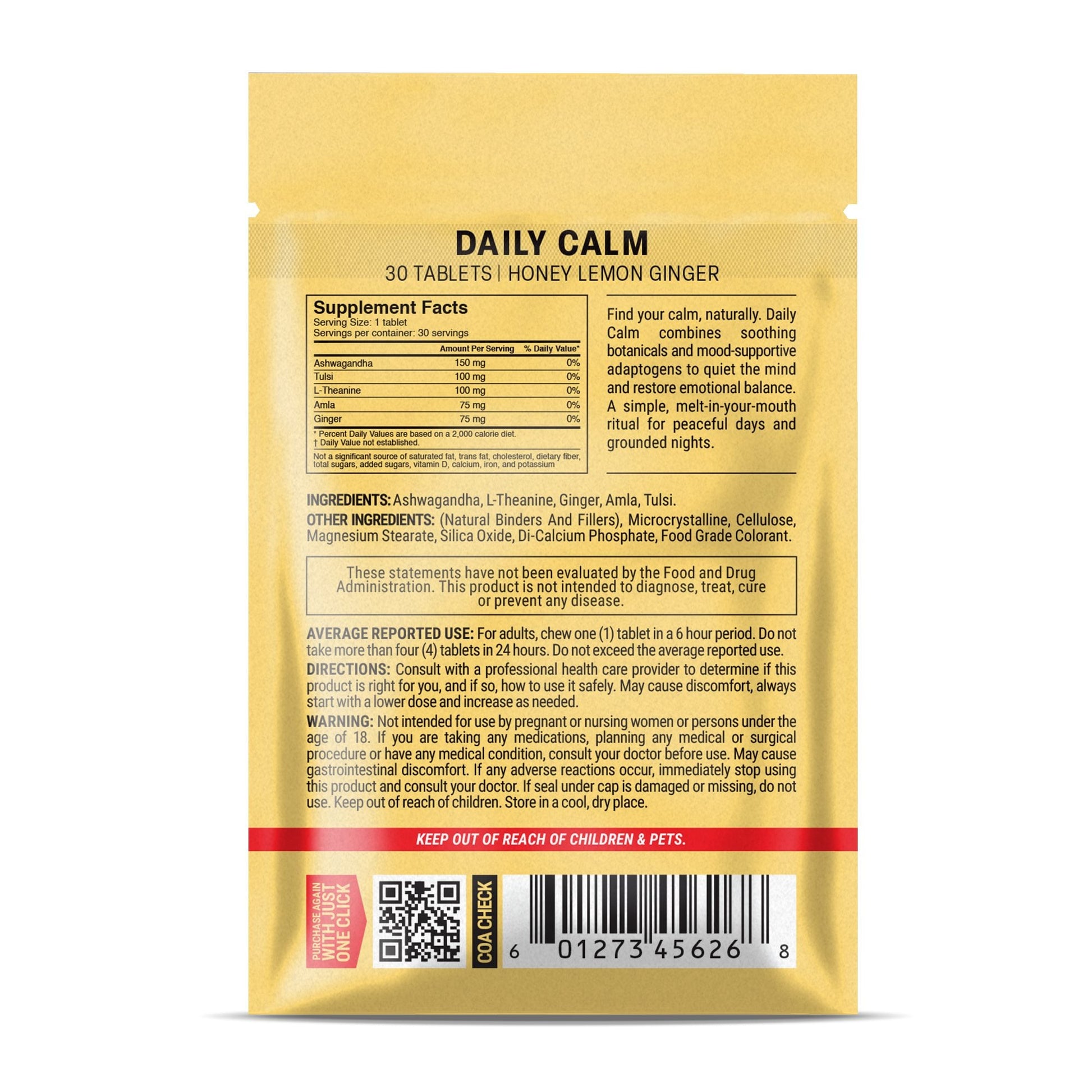 500mg Daily Calm Tablets - Honey Lemon Ginger - Mood Tablets
