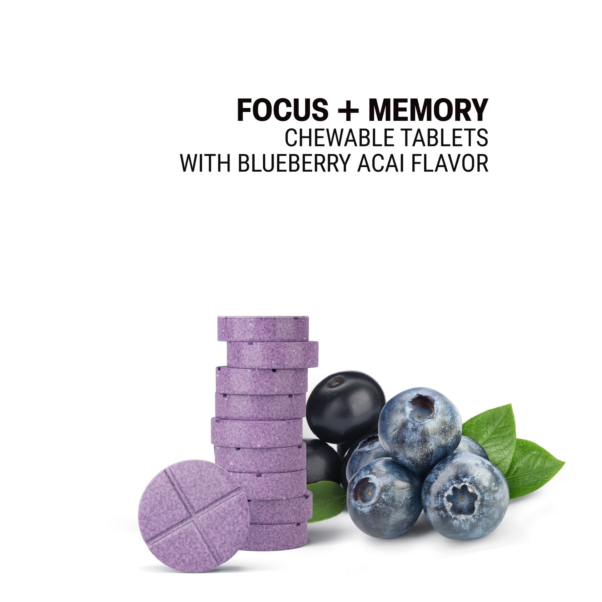 500mg Focus + Memory Tablets - Blueberry Acai - Mood Tablets