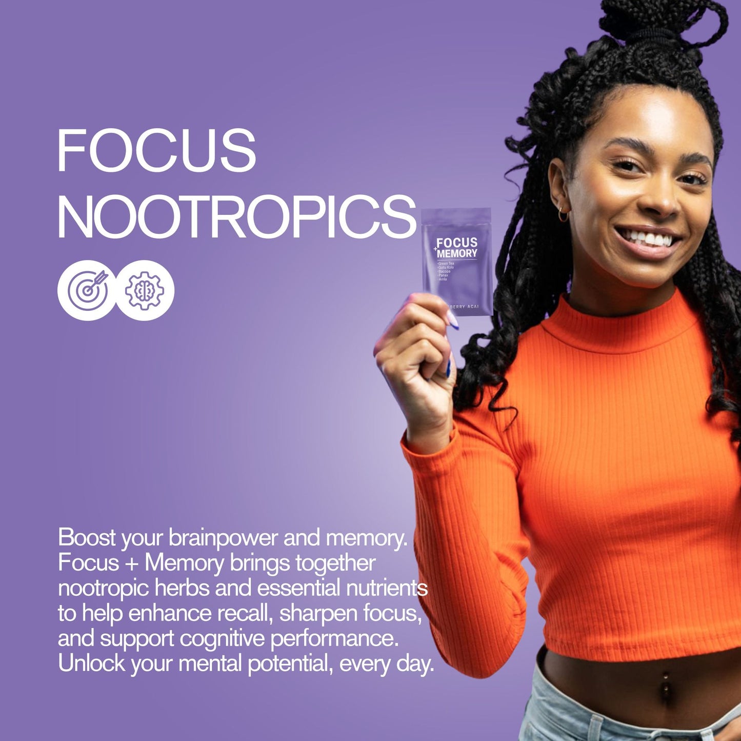 500mg Focus + Memory Tablets - Blueberry Acai - Mood Tablets