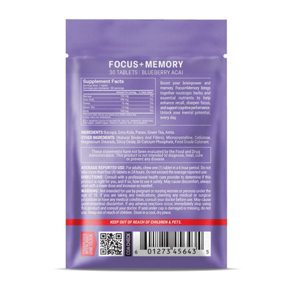 500mg Focus + Memory Tablets - Blueberry Acai - Mood Tablets