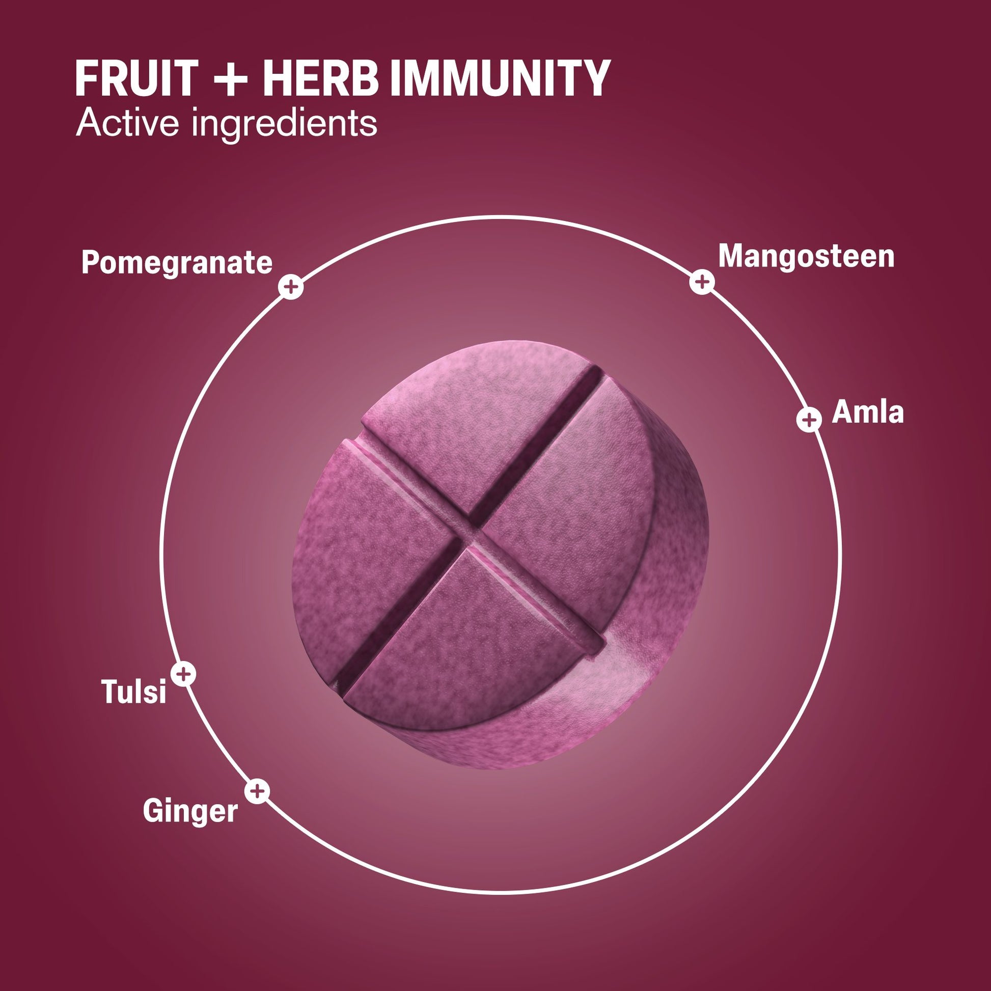 500mg Fruit + Herb Immunity Tablets - Pomegranate Berry - Mood Tablets