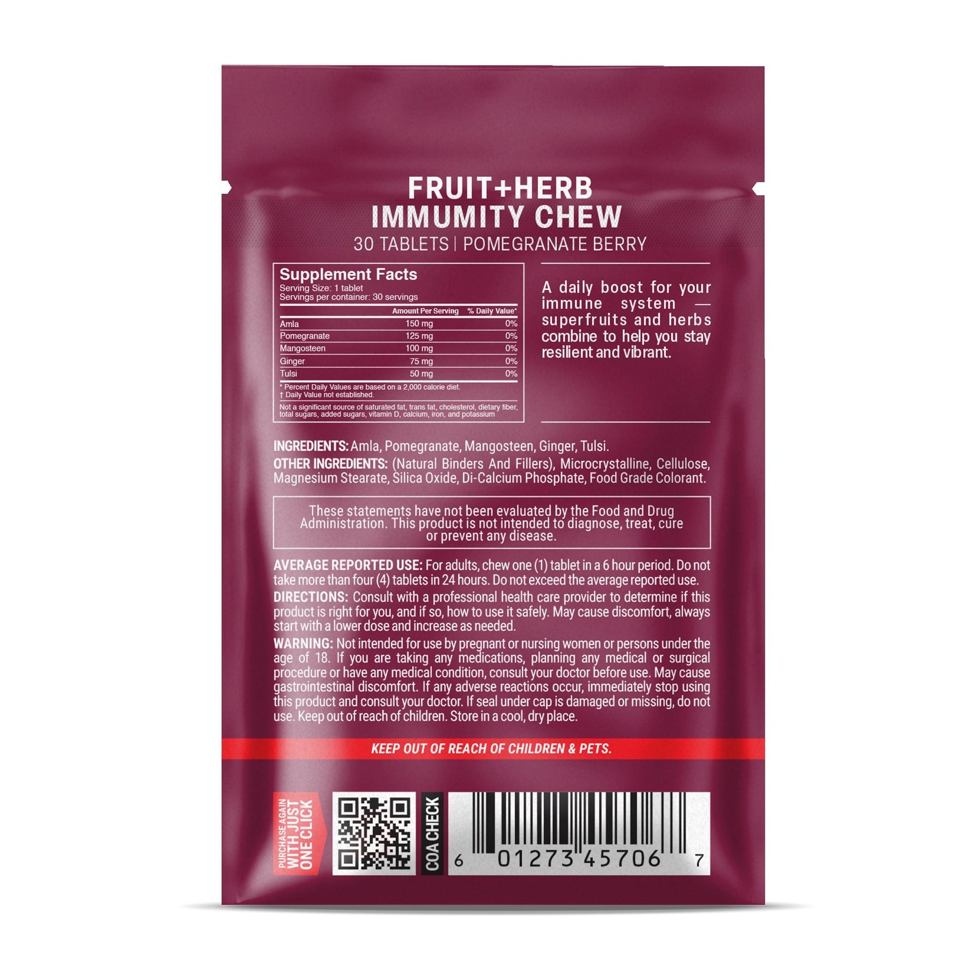 500mg Fruit + Herb Immunity Tablets - Pomegranate Berry - Mood Tablets
