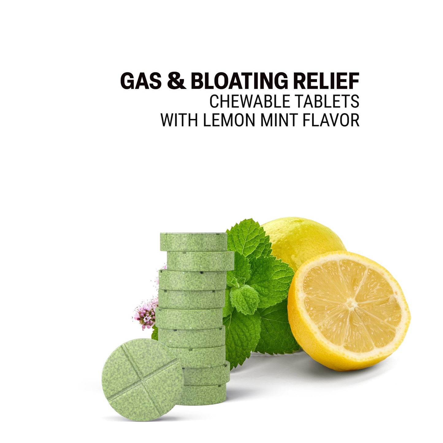 500mg Gas & Bloating Relief Tablets - Lemon Mint - Mood Tablets