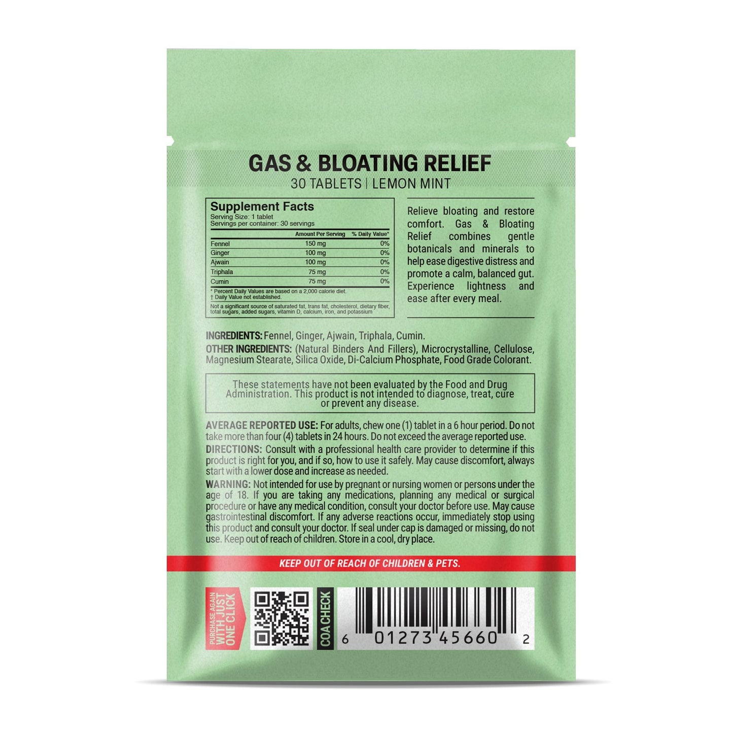 500mg Gas & Bloating Relief Tablets - Lemon Mint - Mood Tablets