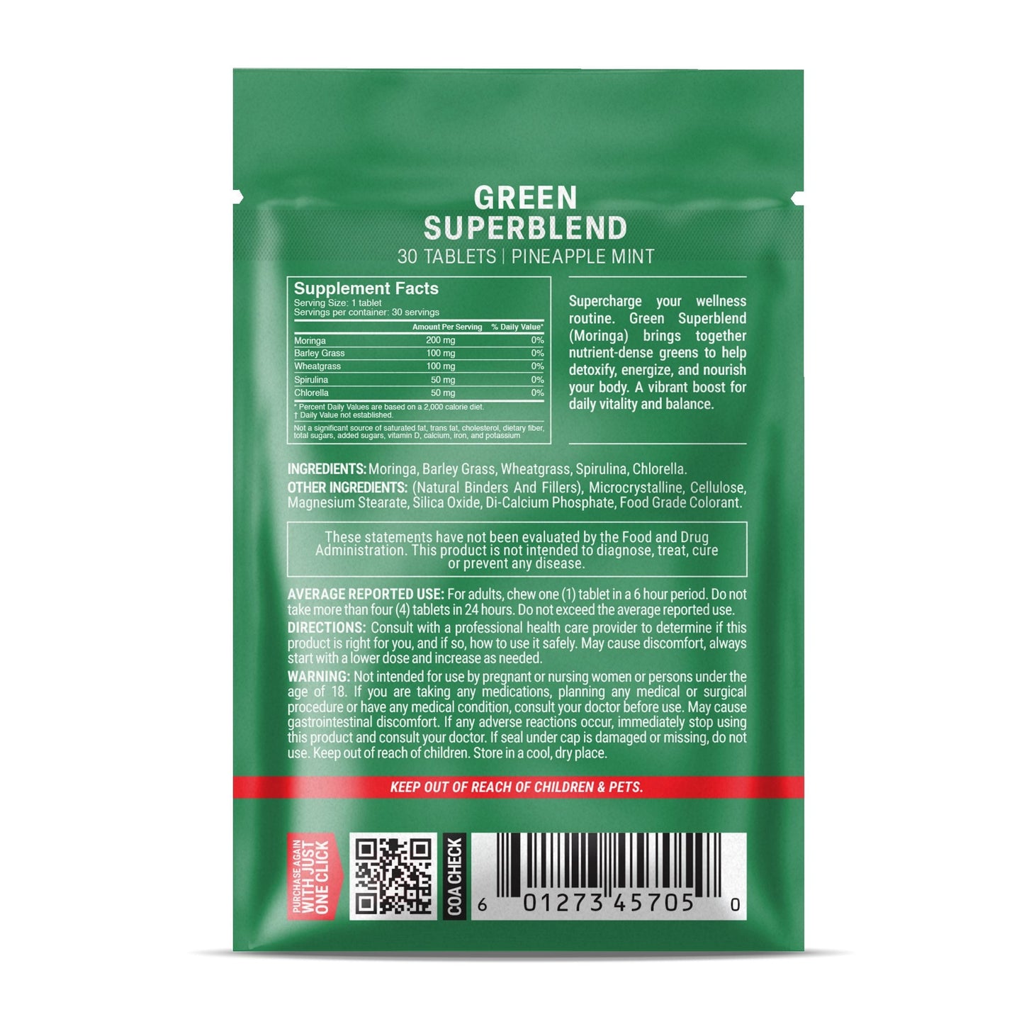 500mg Green Superblend Tablets - Pineapple Mint - Mood Tablets