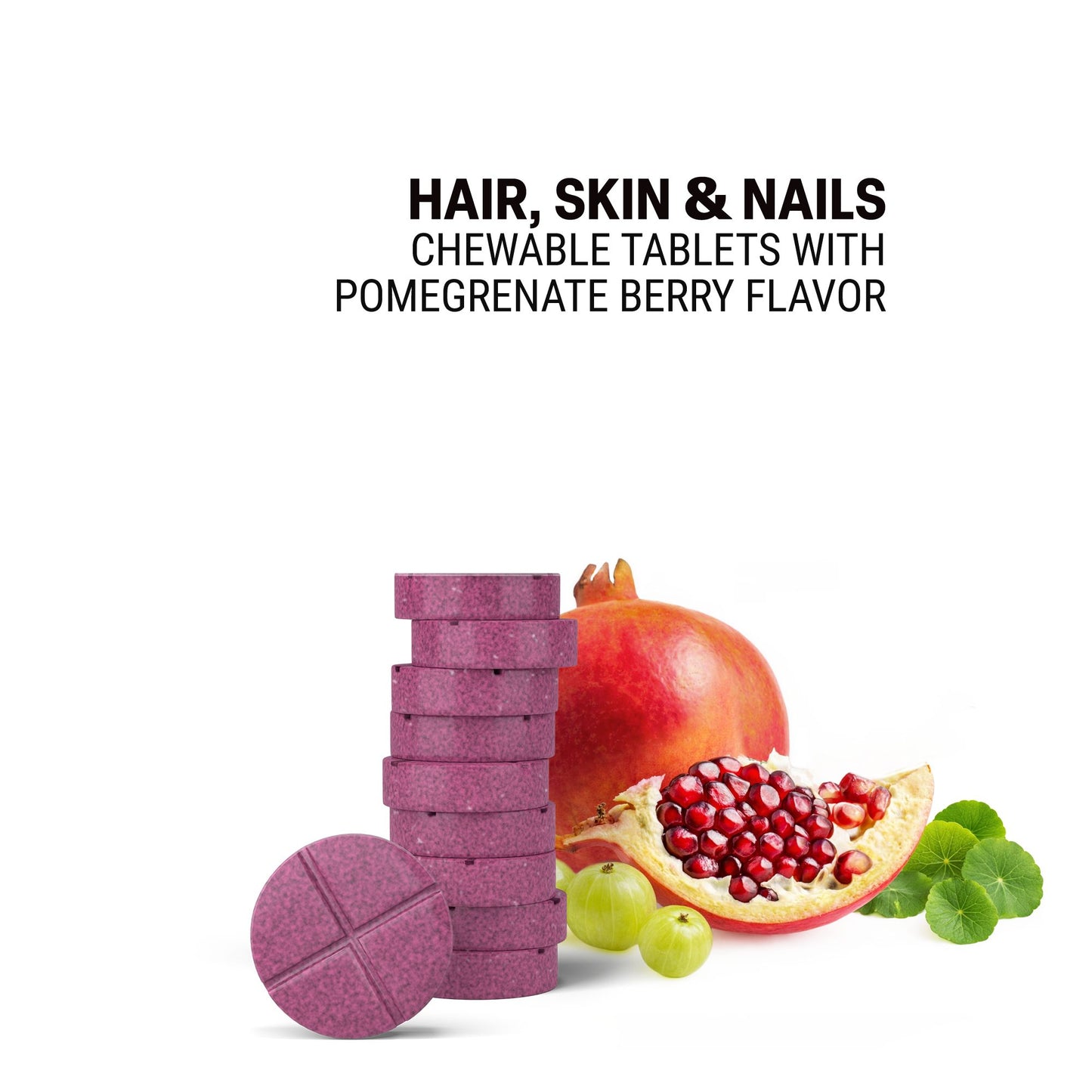 500mg Hair Skin & Nails Tablets - Pomegranate Berry - Mood Tablets