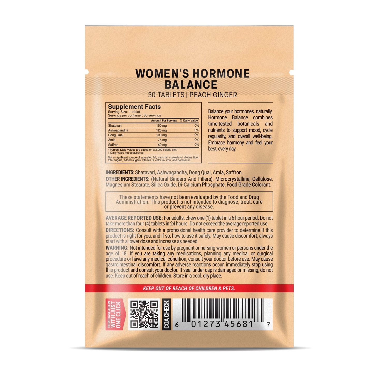 500mg Hormone Balance Tablets - Peach Ginger - Mood Tablets