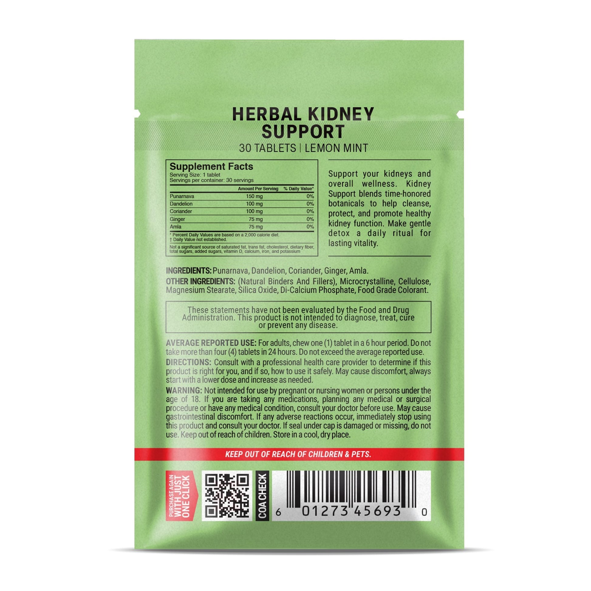 500mg Kidney Herbal Support Tablets - Lemon Mint - Mood Tablets