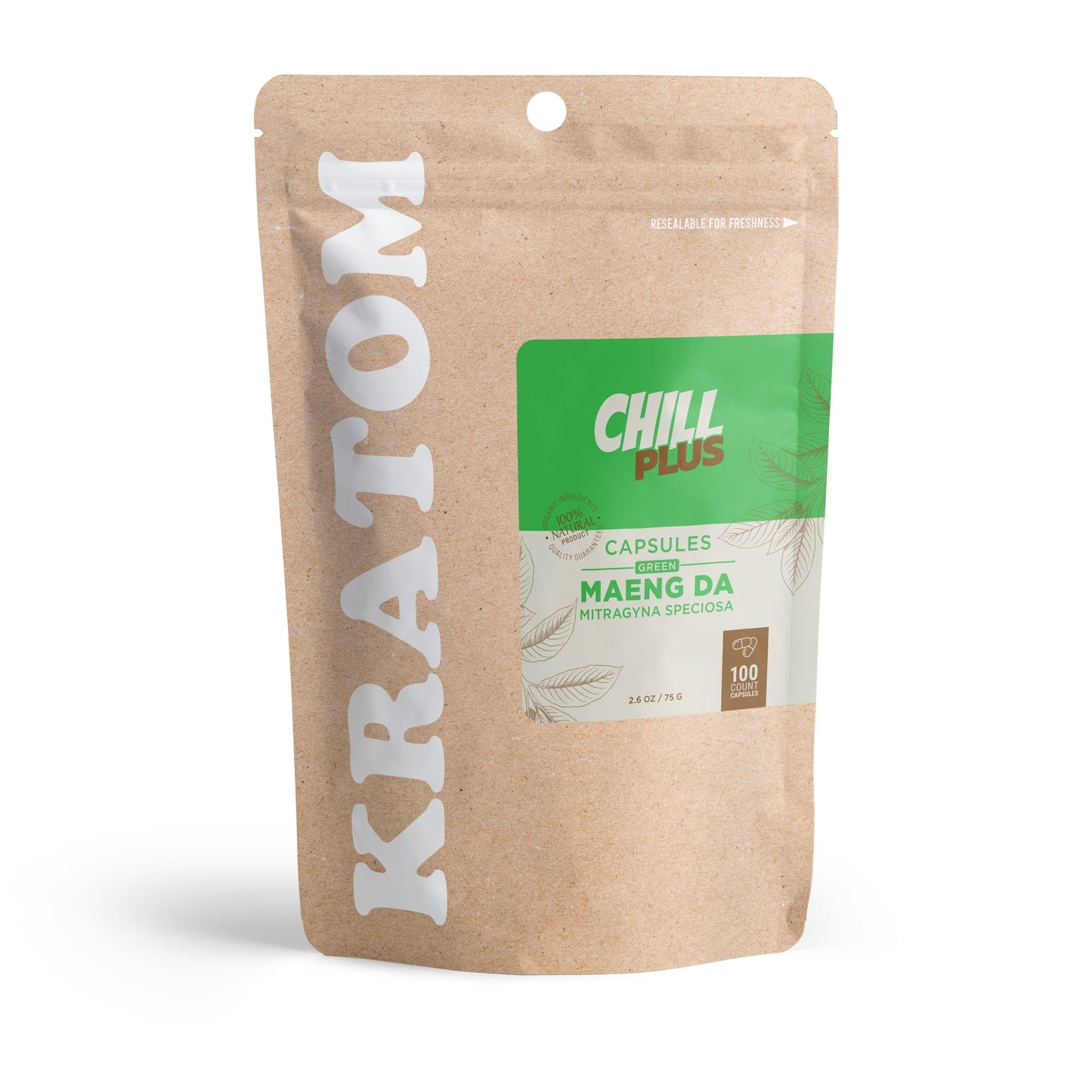 500mg - Kratom - Capsules - Green Maeng Da Strain - 100ct - Chill Plus