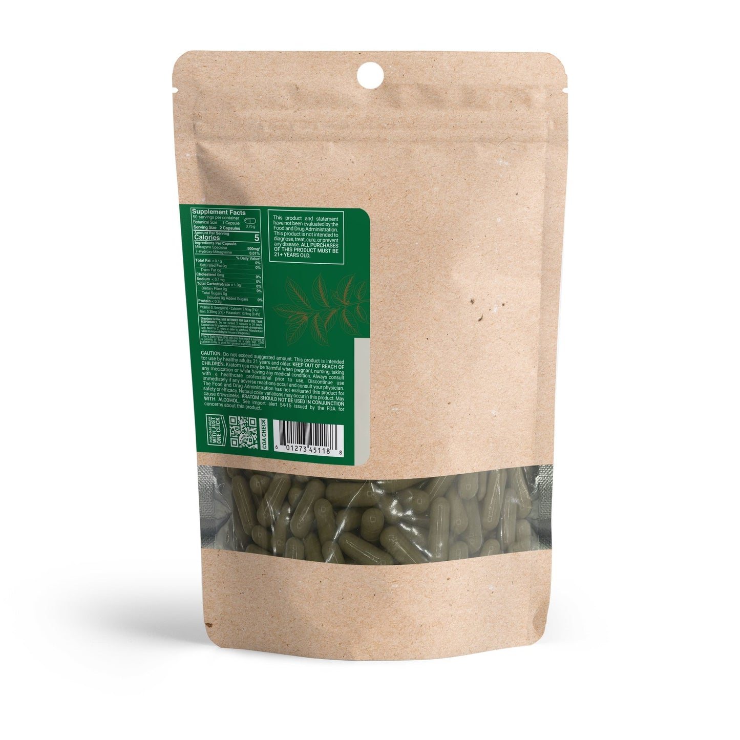 500mg Kratom Capsules - Green Malay Strain - 100ct - Chill Plus